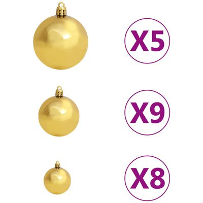 vidaXL Slim Pre-lit Christmas Tree with Ball Set Gold 210 cm