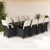 vidaXL 11 Piece Garden Bistro Set with Cushions Black Poly Rattan