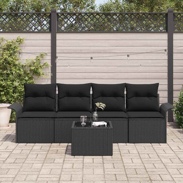 vidaXL Garden Sofa Set with Cushion 5 pcs Black Poly Rattan