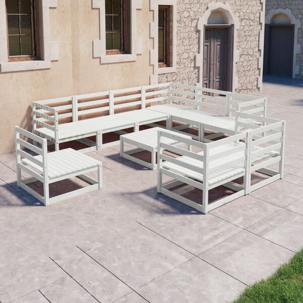 vidaXL 10 Piece Garden Lounge Set White Solid Pinewood