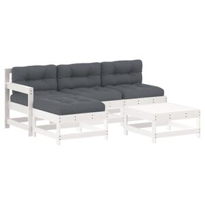 vidaXL 5 Piece Garden Lounge Set with Cushions White Solid Wood