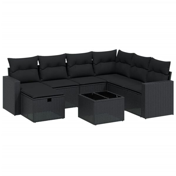 vidaXL 8 Piece Garden Sofa Set with Cushions Black Poly Rattan