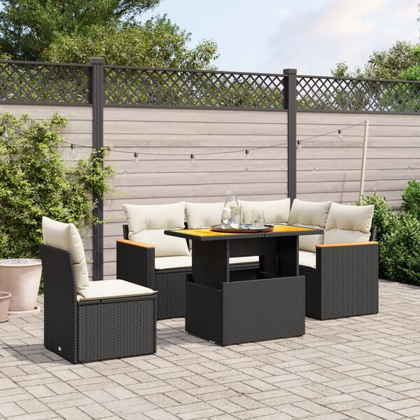 vidaXL 6 Piece Garden Sofa Set with Cushions Black Poly Rattan
