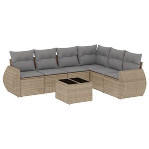 vidaXL 7 Piece Garden Sofa Set with Cushions Beige Poly Rattan