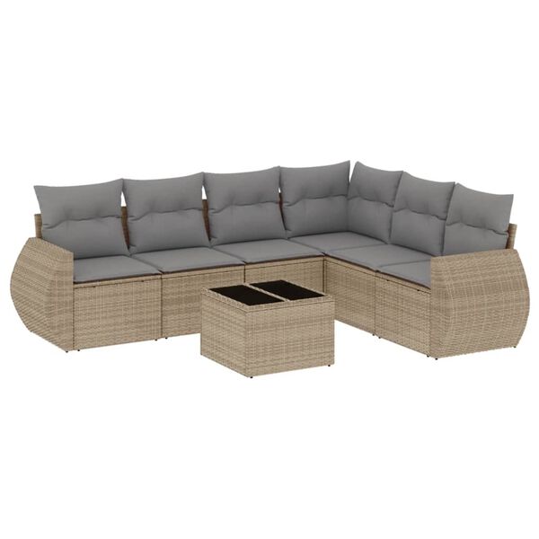 vidaXL 7 Piece Garden Sofa Set with Cushions Beige Poly Rattan