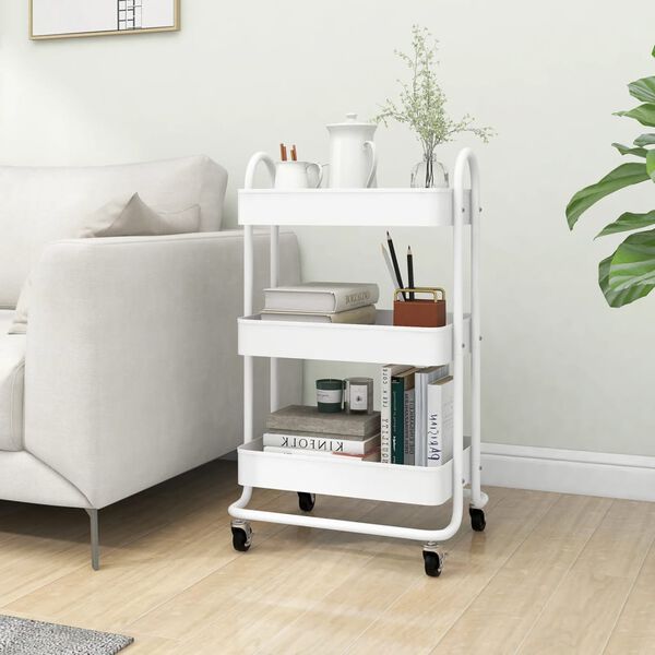 vidaXL 3-Tier Trolley White 43x34x79 cm Steel