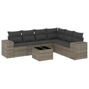 vidaXL 7 Piece Garden Sofa Set with Cushions Grey Poly Rattan