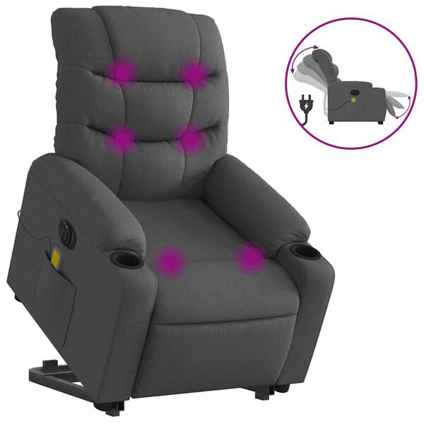 vidaXL Electric Stand up Massage Recliner Chair Dark Grey Fabric