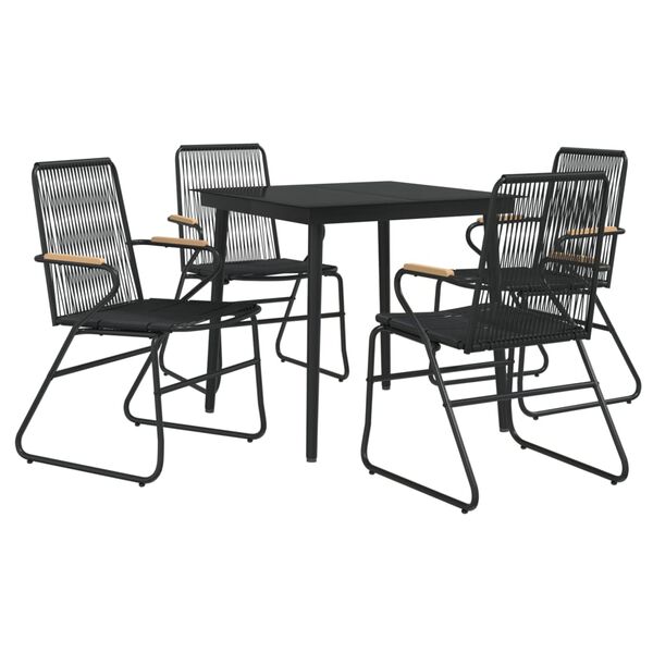 vidaXL 5 Piece Garden Dining Set Black PVC Rattan