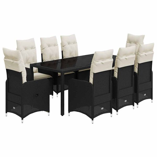 vidaXL 9 Piece Garden Bistro Set with Cushions Black Poly Rattan