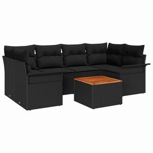 vidaXL Garden Sofa Set with Cushion 7 pcs Black Poly Rattan