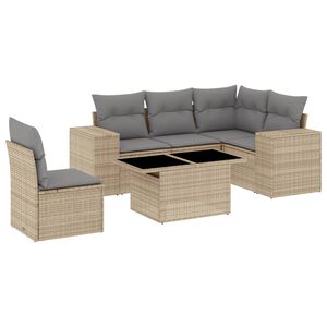 vidaXL 6 Piece Garden Sofa Set with Cushions Beige Poly Rattan