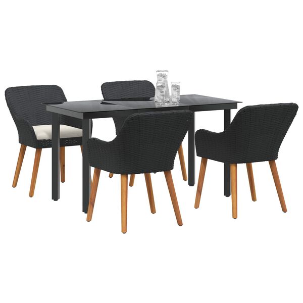 vidaXL Garden Dining Set with Cushion 5 pcs Black Poly Rattan