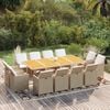 vidaXL 13 Piece Garden Dining Set with Cushions Poly Rattan Beige
