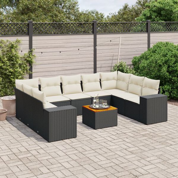 vidaXL 10 Piece Garden Sofa Set with Cushions Black Poly Rattan