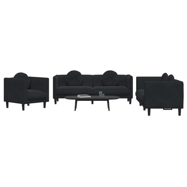 vidaXL 3 Piece Sofa Set with Pillows Black Velvet