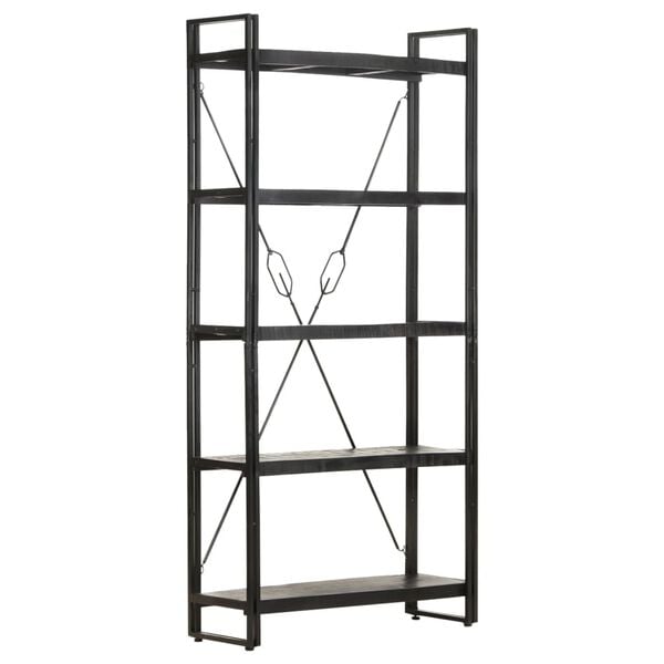 vidaXL 5-Tier Bookcase Black 90x30x180 cm Solid Mango Wood