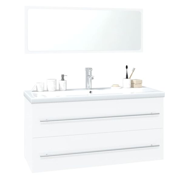 vidaXL Bathroom Furniture Set High Gloss White Engineered Wood