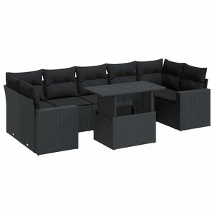vidaXL 8 Piece Garden Sofa Set with Cushions Black Poly Rattan