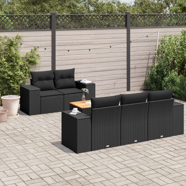 vidaXL 6 Piece Garden Sofa Set with Cushions Black Poly Rattan