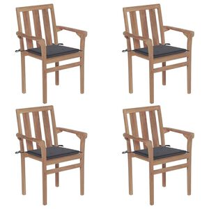 vidaXL Stackable Garden Chairs with Cushions 4 pcs Solid Teak Wood