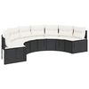 vidaXL Garden Sofa with Table and Cushions Half-Round Black Poly Rattan