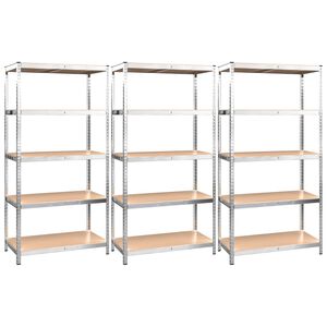 vidaXL 5-Layer Shelves 3 pcs Silver Steel&Engineered Wood
