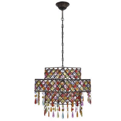 Multicolour Polygonal Metal Pendant Lamp with Crystal Beads