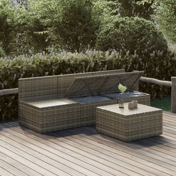 vidaXL 4 Piece Garden Lounge Set with Cushions Grey Poly Rattan