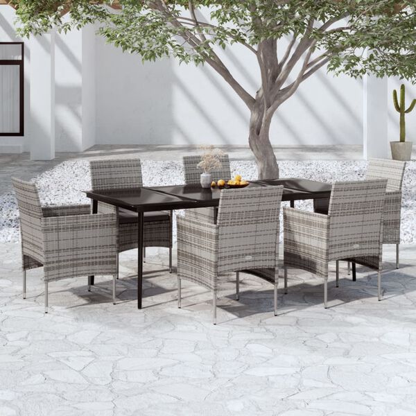 vidaXL 7 Piece Garden Dining Set with Cushions Grey and Black