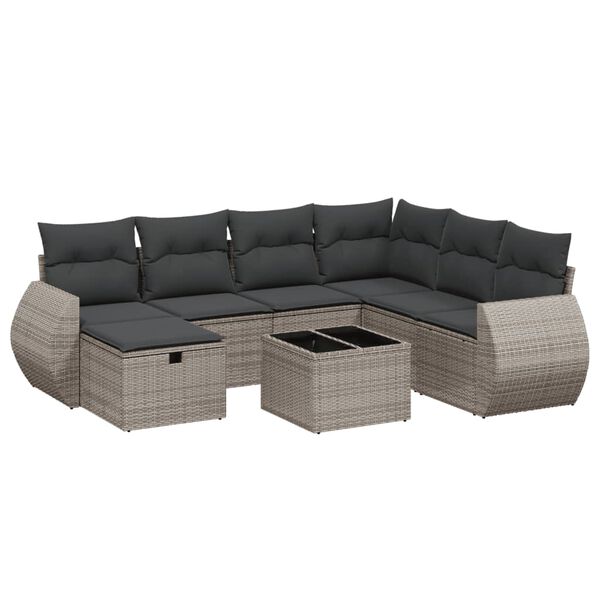 vidaXL 8 Piece Garden Sofa Set with Cushions Grey Poly Rattan