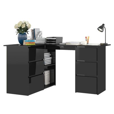 vidaXL Corner Desk High Gloss Black 145x100x76 cm Chipboard