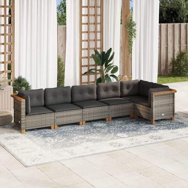 vidaXL 6 Piece Garden Sofa Set with Cushions Grey Poly Rattan