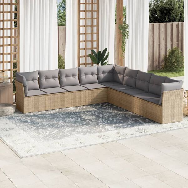vidaXL 9 Piece Garden Sofa Set with Cushions Beige Poly Rattan