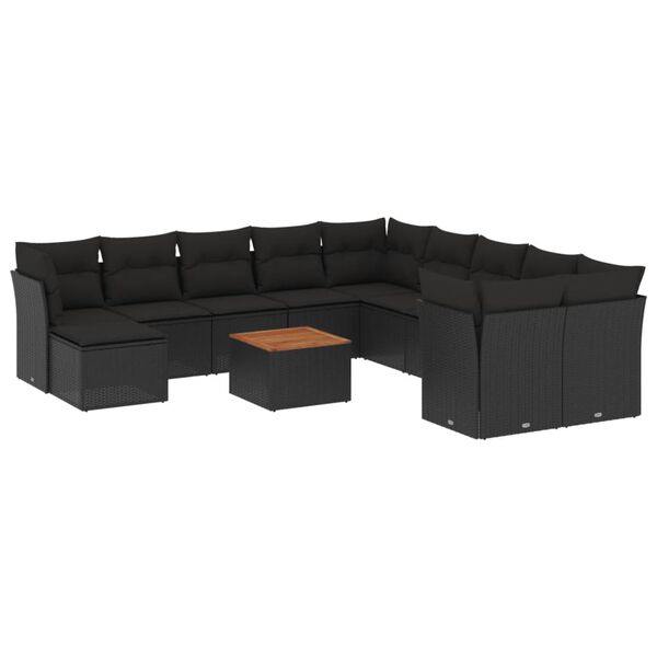 vidaXL 12 Piece Garden Sofa Set with Cushions Black Poly Rattan