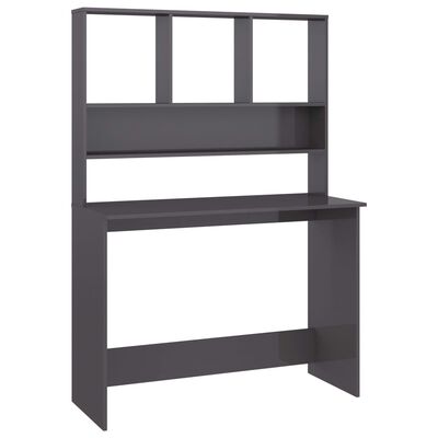 vidaXL Desk with Shelves High Gloss Grey 110x45x157 cm Engineered Wood