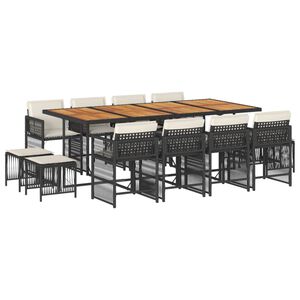 vidaXL 13 Piece Garden Dining Set with Cushions Black Poly Rattan
