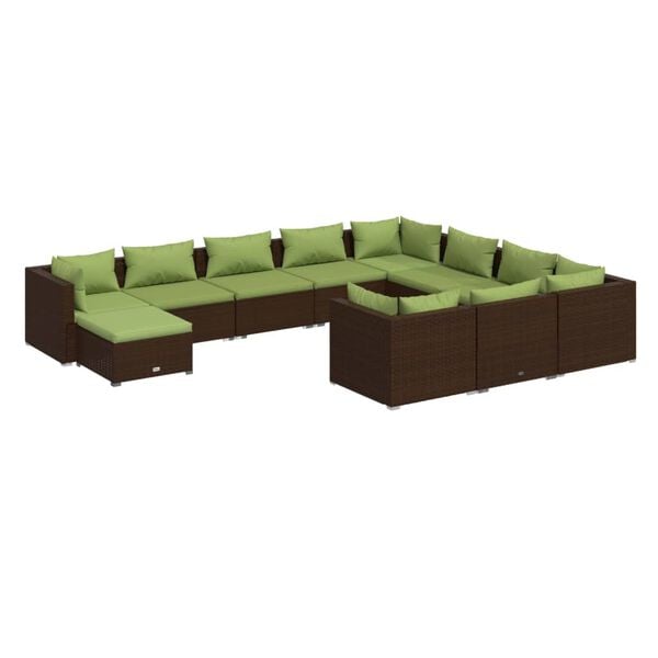 vidaXL 11 Piece Garden Lounge Set with Cushions Poly Rattan Brown