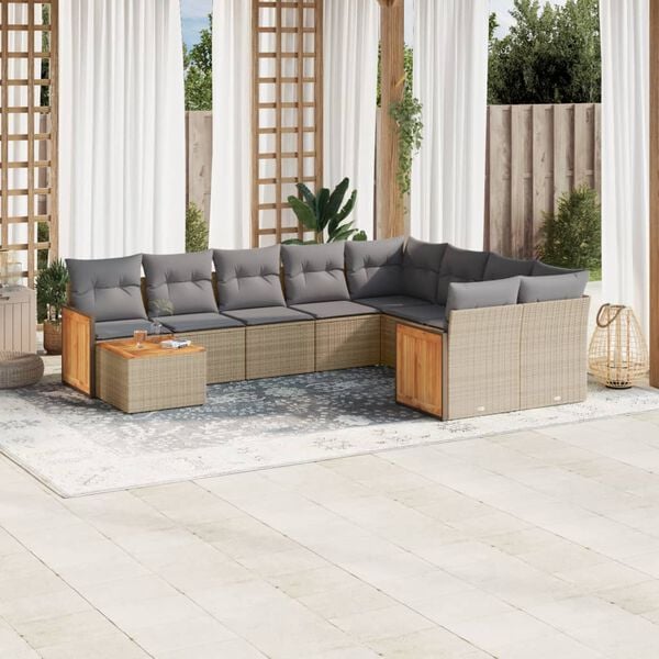 vidaXL 10 Piece Garden Sofa Set with Cushions Beige Poly Rattan