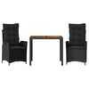 vidaXL 3 Piece Garden Dining Set with Cushions Black Poly Rattan