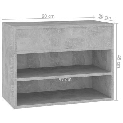 vidaXL Shoe Bench Concrete Grey 60x30x45 cm Engineered Wood