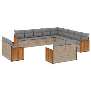 vidaXL 13 Piece Garden Sofa Set with Cushions Beige Poly Rattan
