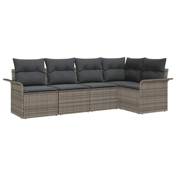 vidaXL Garden Sofa Set with Storage 5 pcs Grey Poly Rattan