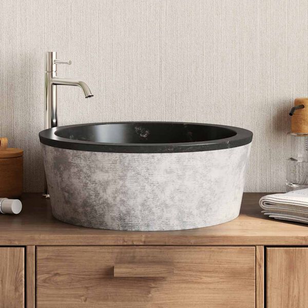 vidaXL Sink Black &Oslash;40x15 cm Marble