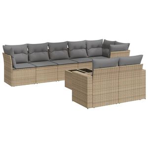 vidaXL 9 Piece Garden Sofa Set with Cushions Beige Poly Rattan