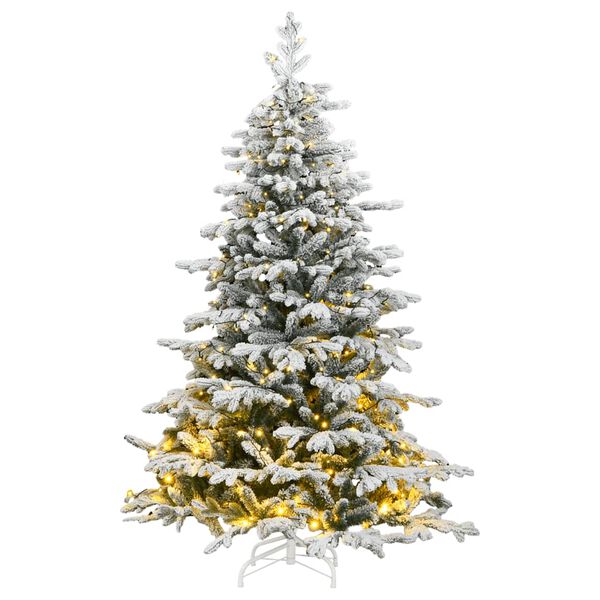 vidaXL Artificial Hinged Christmas Tree 300 LEDs & Flocked Snow 210 cm