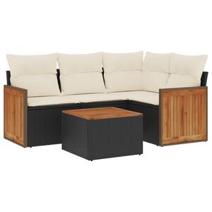 vidaXL 5 Piece Garden Sofa Set with Cushions Black Poly Rattan
