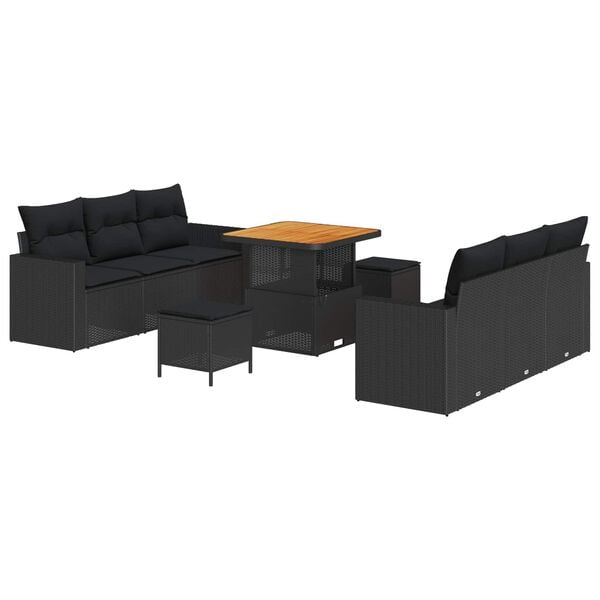 vidaXL Garden Sofa Set 9 pcs Black Poly rattan and powder-coated steel