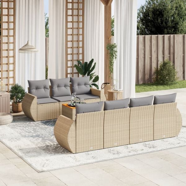 vidaXL 8 Piece Garden Sofa Set with Cushions Beige Poly Rattan