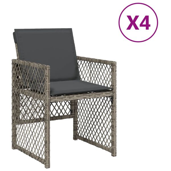 vidaXL Garden Chairs with Cushions 4 pcs Grey Poly Rattan